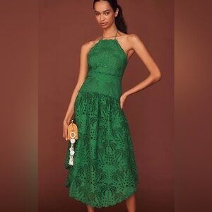 FARM Rio Green Halter Midi Dress for Wedding Guest
